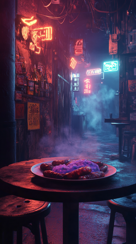 A plate of sizzling krayt sausages on tatooine