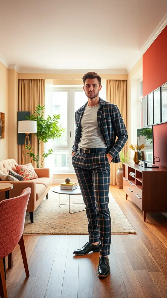 1960's inapired mens plaid trousers.