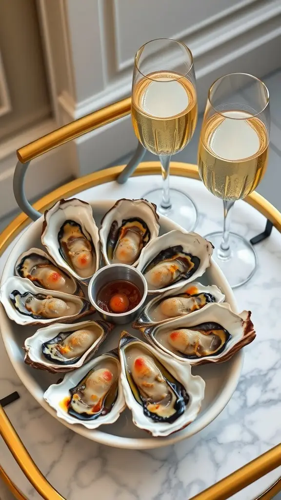 A plate of oysters inspired by the Gatsby 1920's.