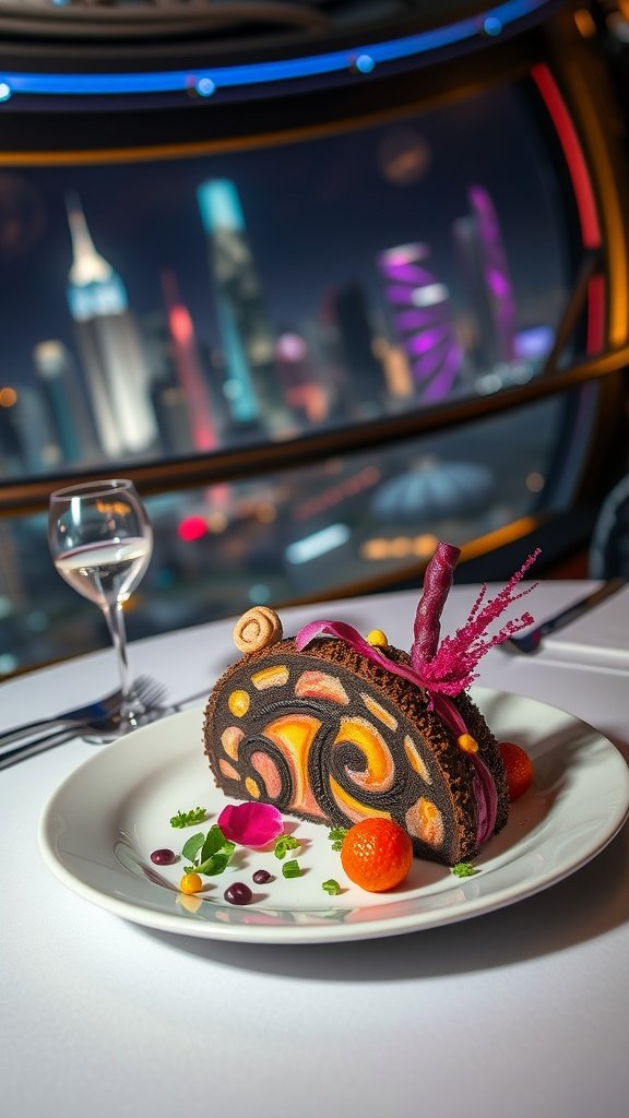 Ch'Hala Bark Chocolate Curl dessert from the Shifting Hue restaurant in Coruscant.