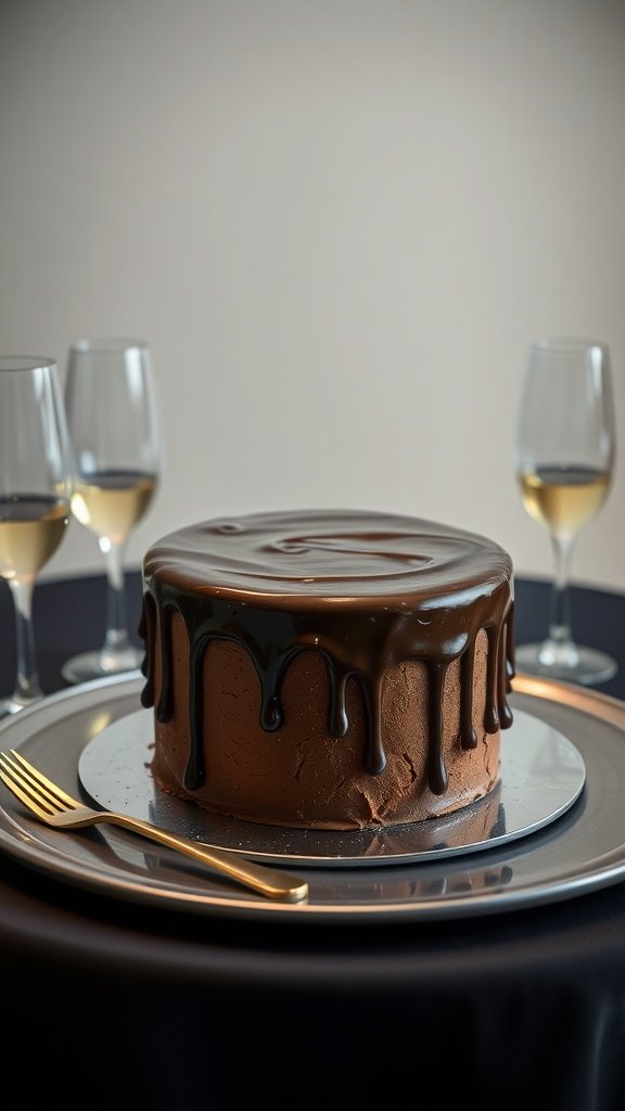 A rich mocha fudge cake decorated with chocolate frosting.