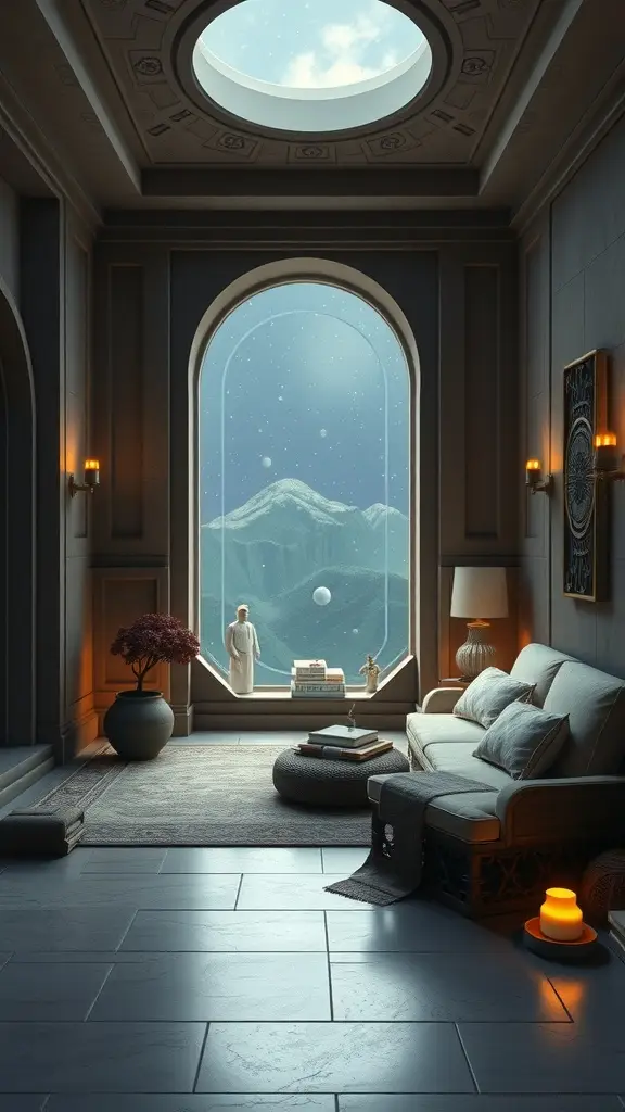 A Star Wars inspired meditation nook with a rug and comfortable chair.