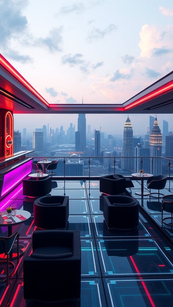 Interior of The Starlight Groove bar with a stylish design and city view