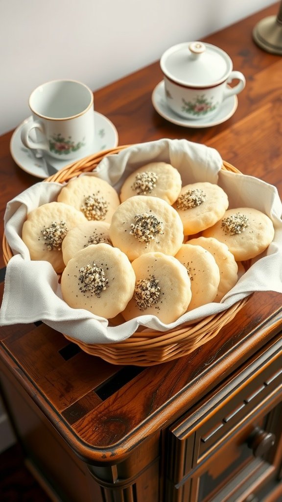 A basket of vanilla bean and poppyseed biscuits
