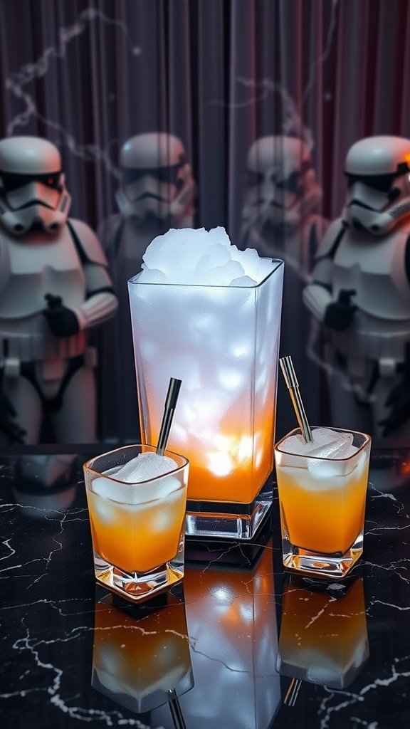 A vibrant cocktail with citrus flavors, garnished with orange and mint.