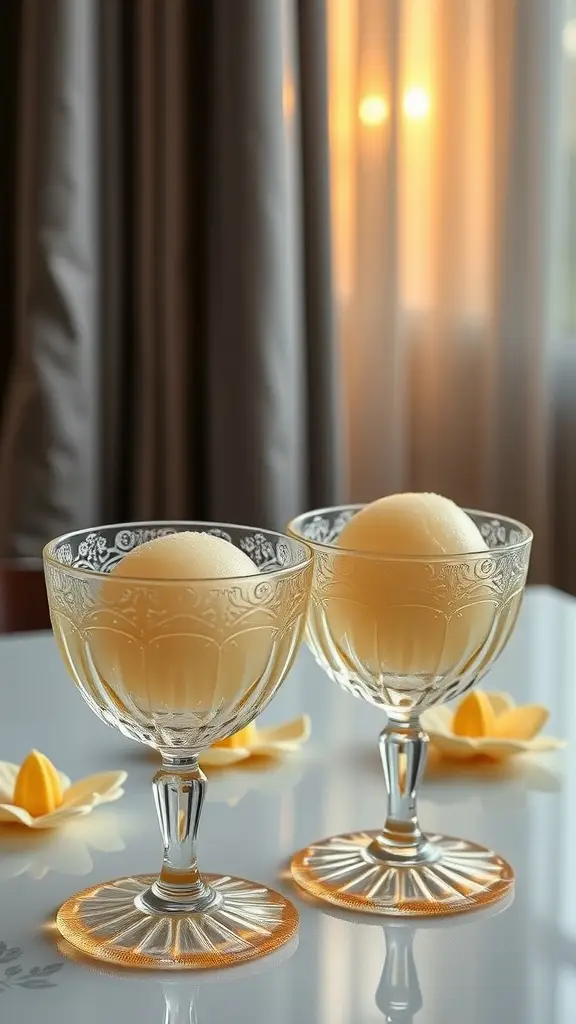 Lemon Rosewater Sorbet served in elegant glass goblets.