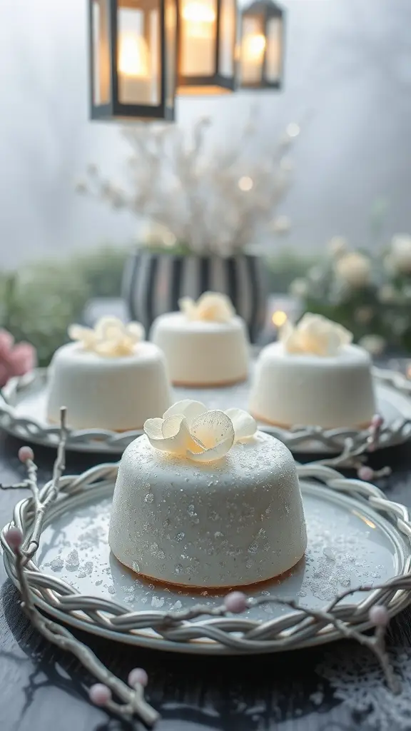 Lemon Blossom Ice Cakes presented on decorative silver trays.