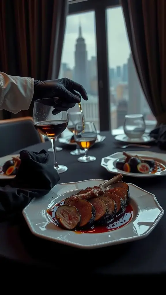 A plate of food at a  restaurant in Gotham City.