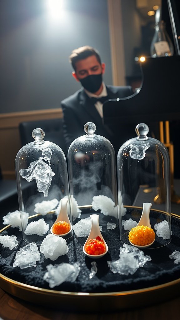 A luxurious display of caviar on a platter with accompaniments, ready for tasting.