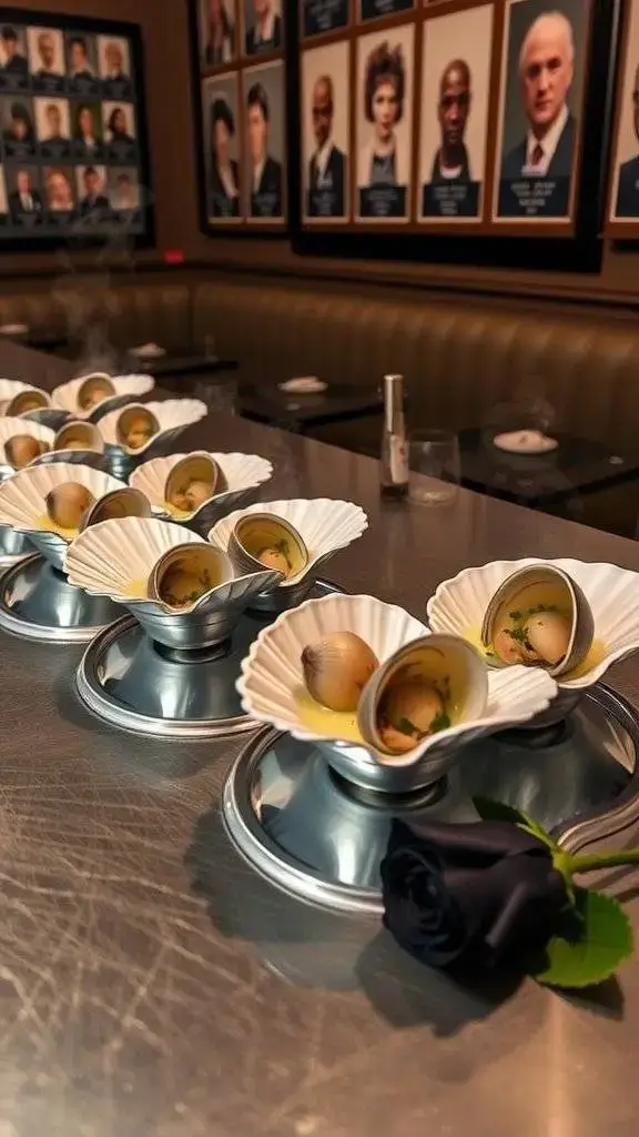 A stylish presentation of escargot served with charred herb butter, featuring elegant plates and a sophisticated setting.