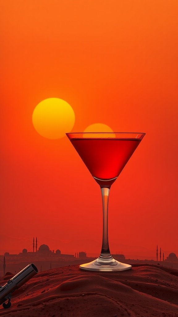 A vibrant cocktail resembling a Tatooine sunset