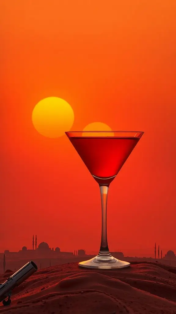 A vibrant cocktail resembling a Tatooine sunset