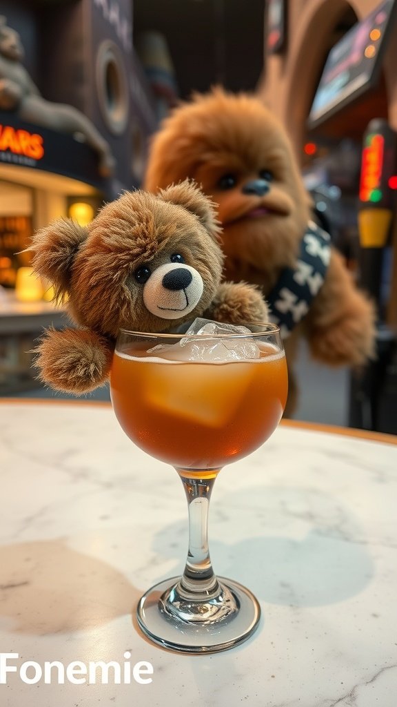 Colorful Wookiee Whiskey Sour cocktail with ice and a garnish