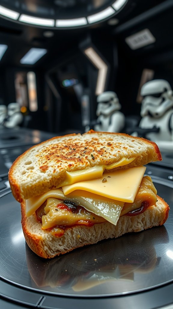 A delicious grilled cheese sandwich resembling the Death Star from Star Wars