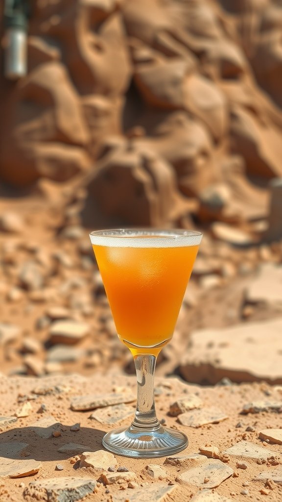 A colorful Geonosis Gem cocktail served in a glass.