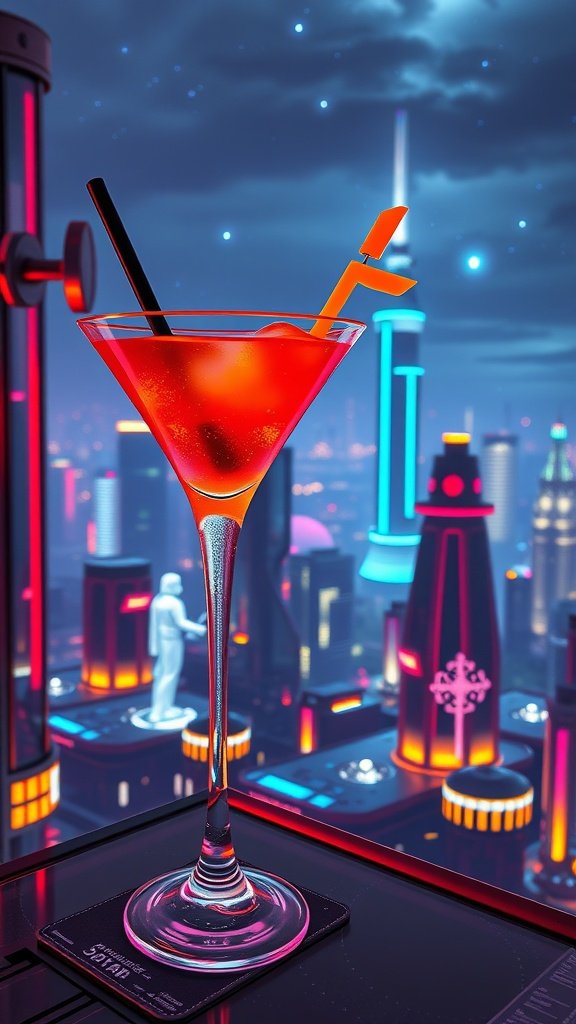 A vibrant cocktail representing the nightlife of Coruscant.