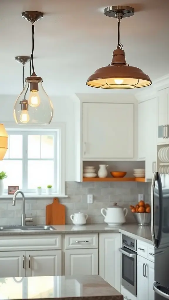 An art-deco inspired kitchen with stylish pendant lighting