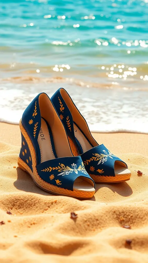 Model holding Riviera Jazz Wedges while walking on the beach