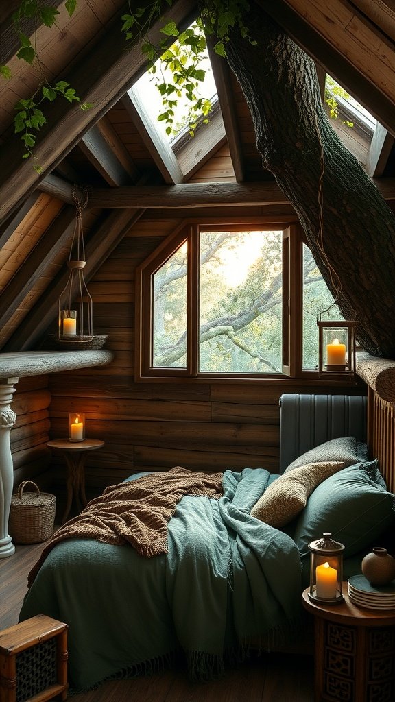 Cozy bedroom designed like a treehouse inspired by Endor from Star Wars