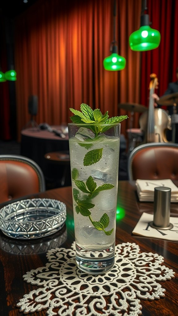 A refreshing Southside Salon Sip cocktail with mint leaves
