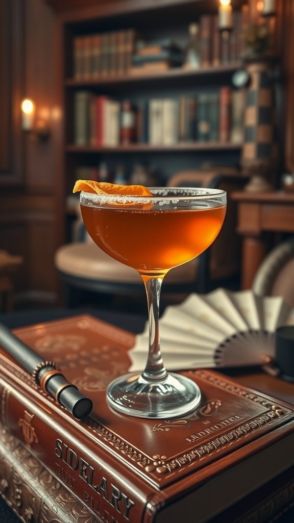 A classic Sidecar cocktail served in a vintage glass, garnished with a twist of orange.