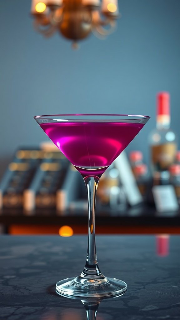 A vibrant Velvet Martini in a classic martini glass