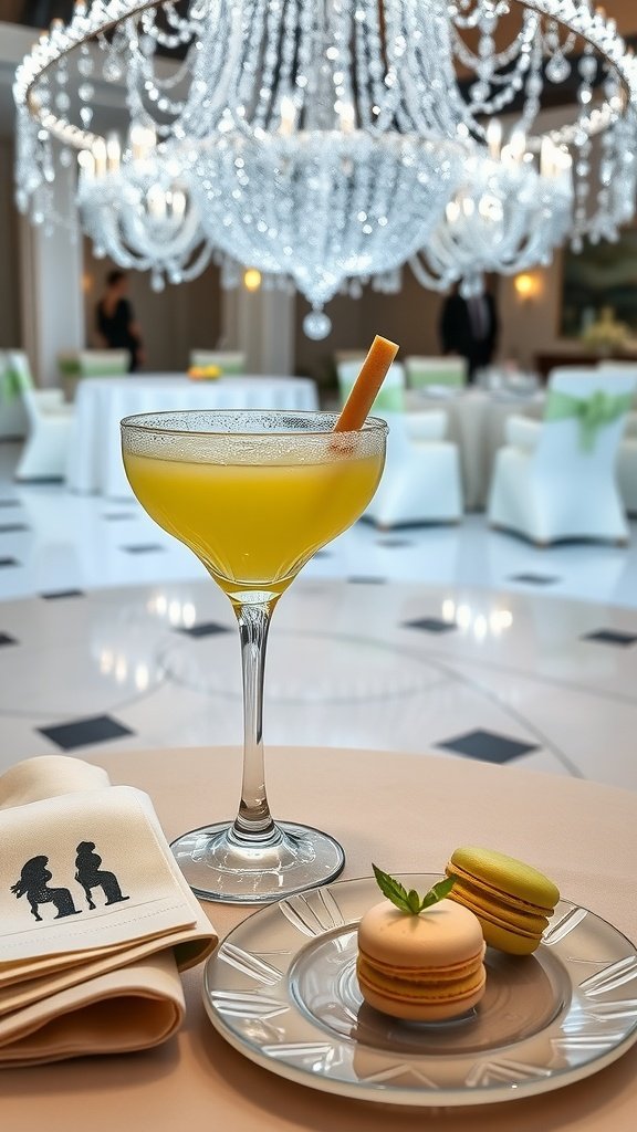 A refreshing cocktail in a beautiful glass, garnished with a lime wheel and mint sprig.
