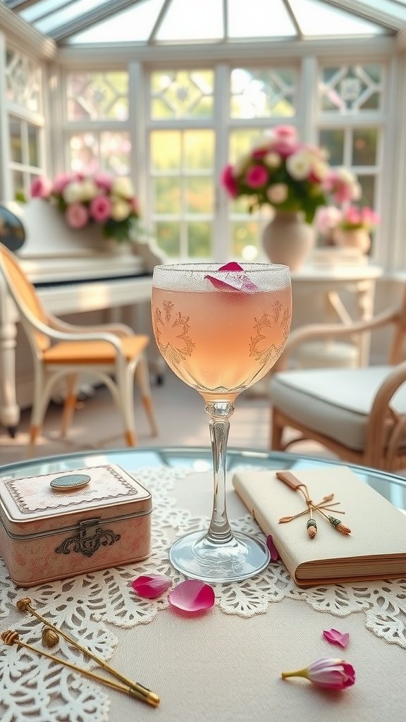 A refreshing Gin Blossom & Lace cocktail with floral notes.