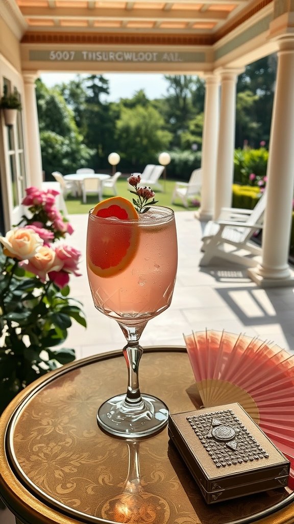 A refreshing Gatsby’s Grapefruit Spritz cocktail with a grapefruit slice and mint garnish.