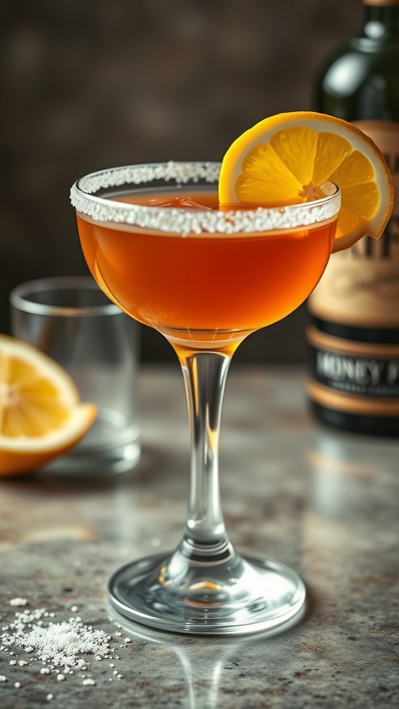 A classic Sidecar cocktail garnished with a lemon slice.