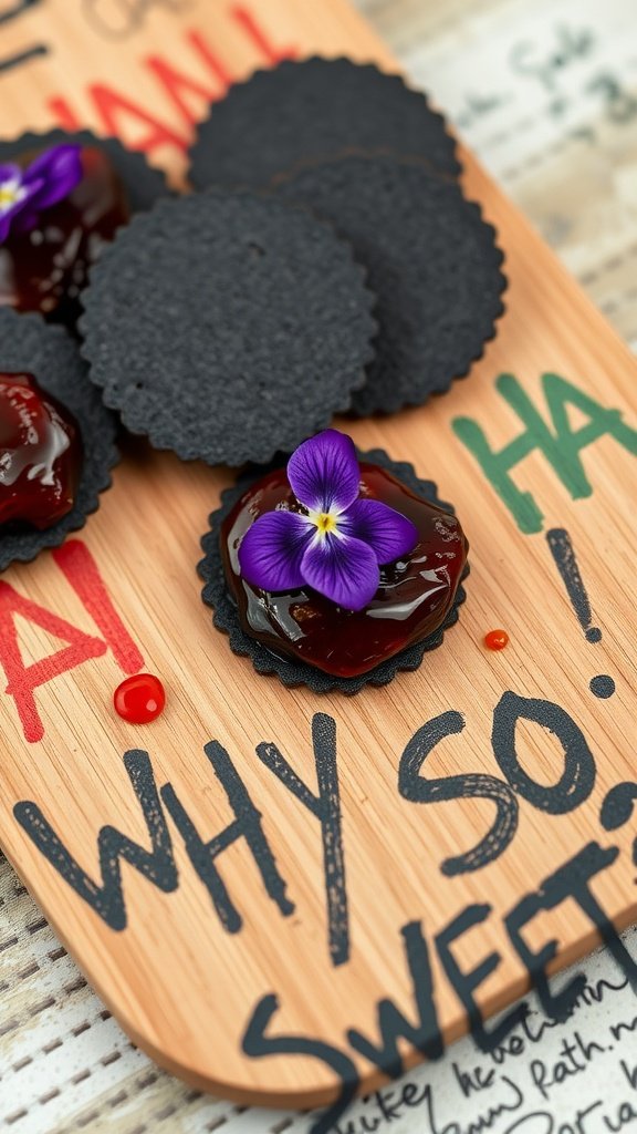 Black biscuits with red jam