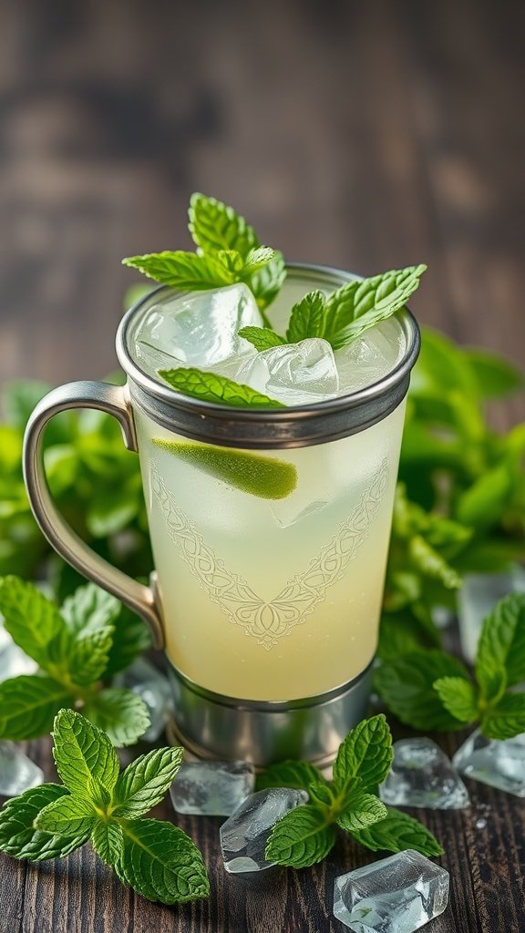 A refreshing Mint Julep cocktail with fresh mint and ice.