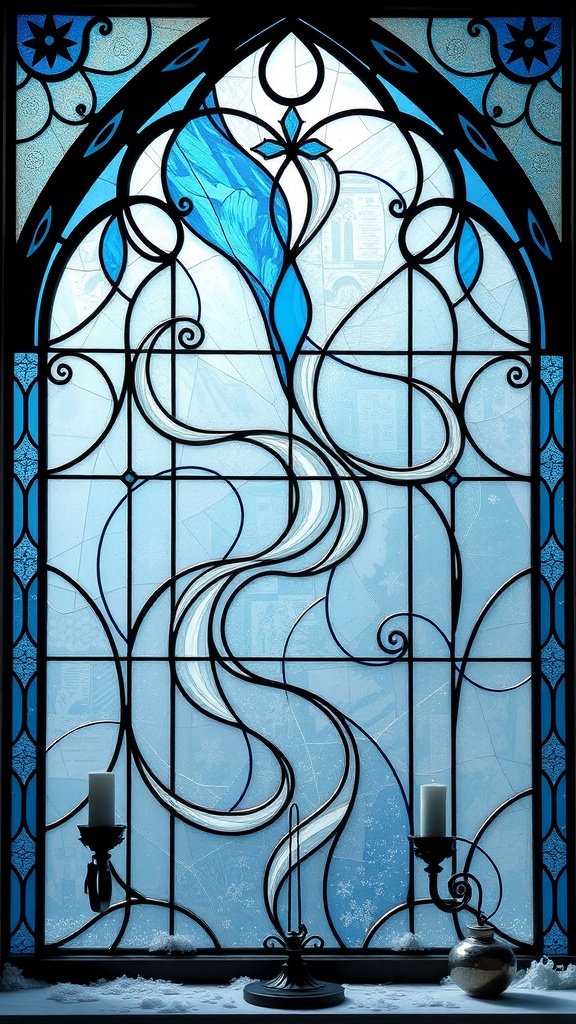 Stained glass design inspired by the White Walkers from Game of Thrones, featuring icy blue and black colors.