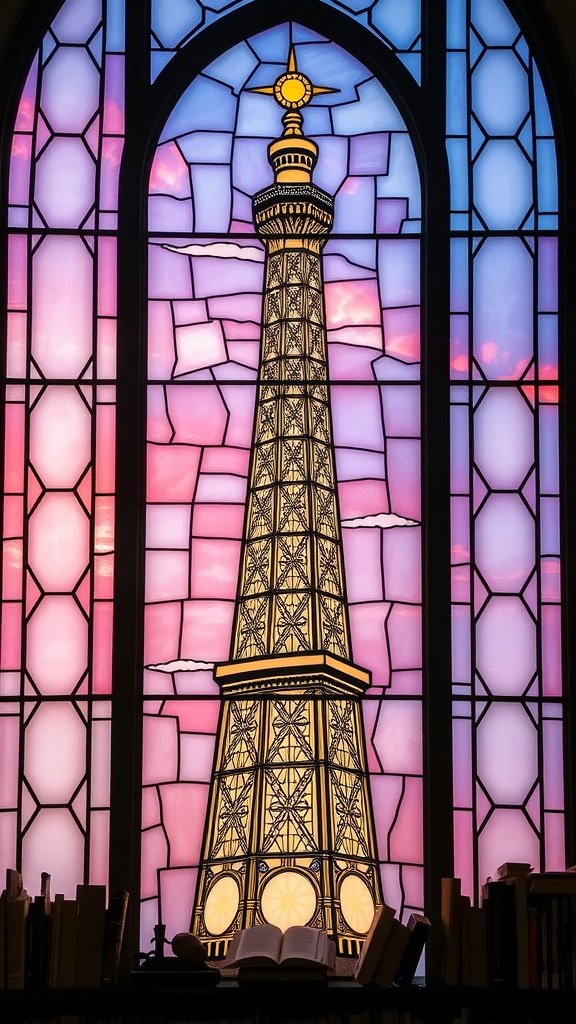 The Hightower illuminated at dusk with a colorful sky and a cozy reading nook underneath.