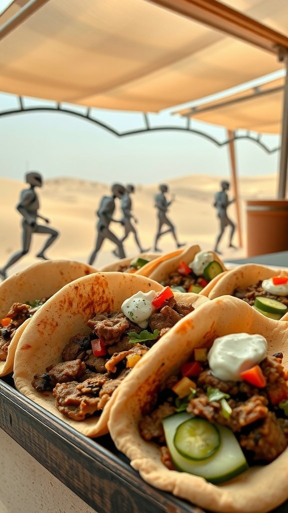 Delicious Tatooine Spiced Lamb Wraps with fresh vegetables and tzatziki sauce