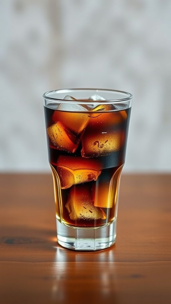 A refreshing glass of Rum and Coke with ice