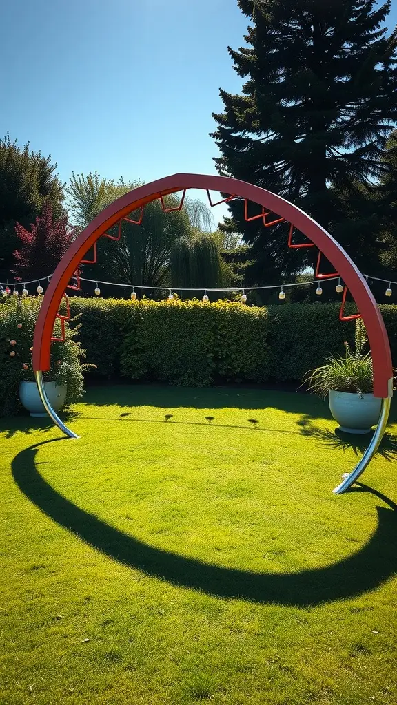 Boomerang-shaped climbing frame with star legs in a garden