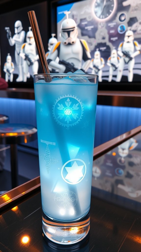 A vibrant Clone Club Cooler cocktail served in a glass with ice and a neon garnish.