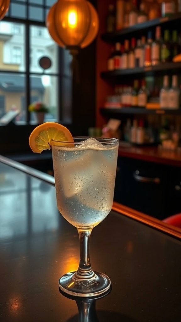 A refreshing Zesty Gin Fizz cocktail served in a tall glass with a lemon slice.