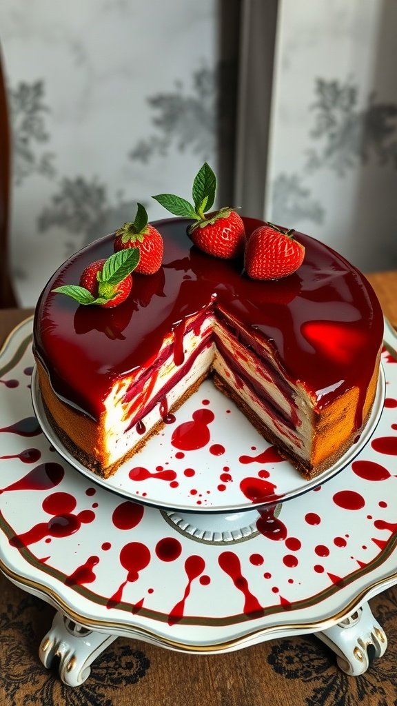A slice of Strawberry Slasher Slice with layers of strawberry and cream cheese filling.