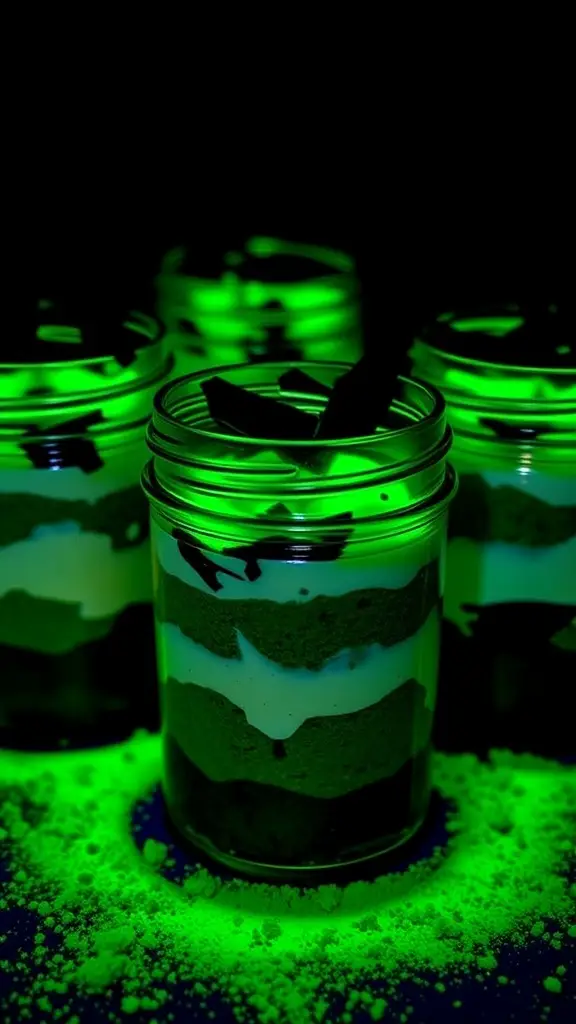 Toxic Tiramisu Jars with dark layers and colorful toppings.
