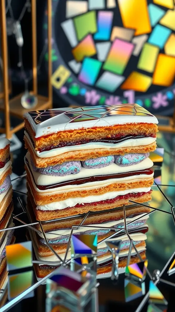 A beautifully layered dessert featuring puff pastry, cream, and a glossy glaze.