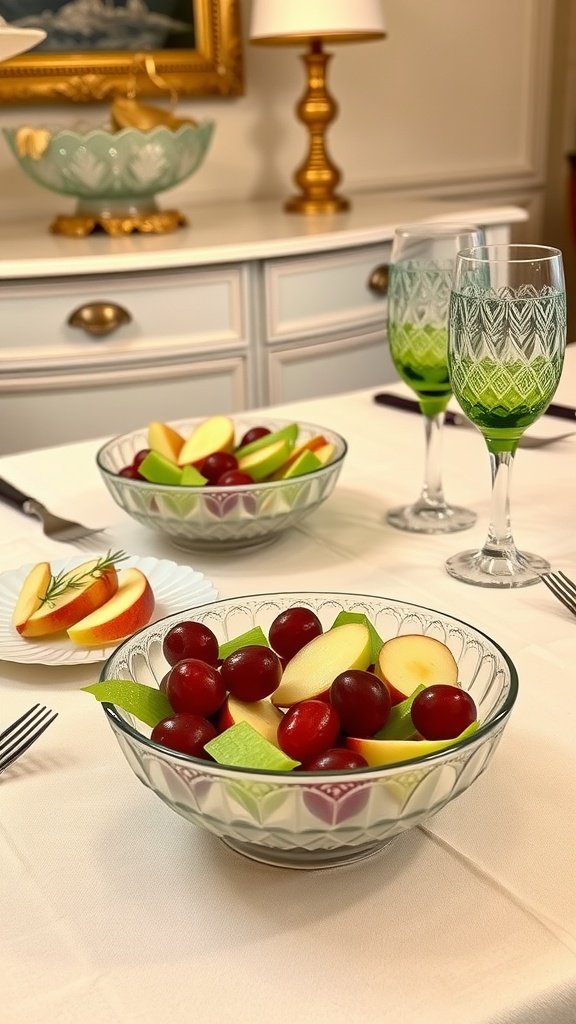 A beautiful Waldorf salad with apples, grapes, celery, and candied pecans.