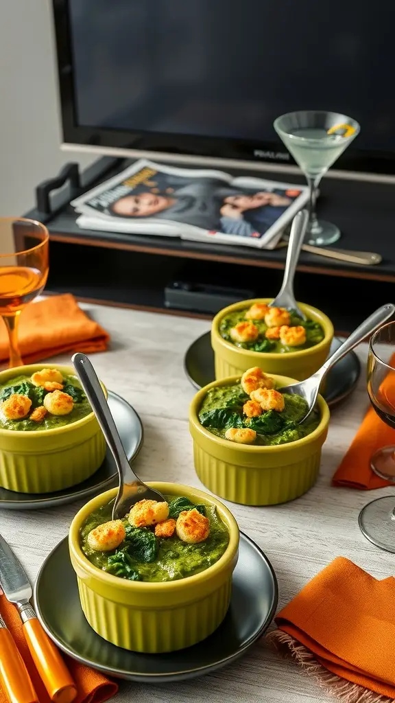 Creamed spinach served in vintage ramekins with a crunchy topping