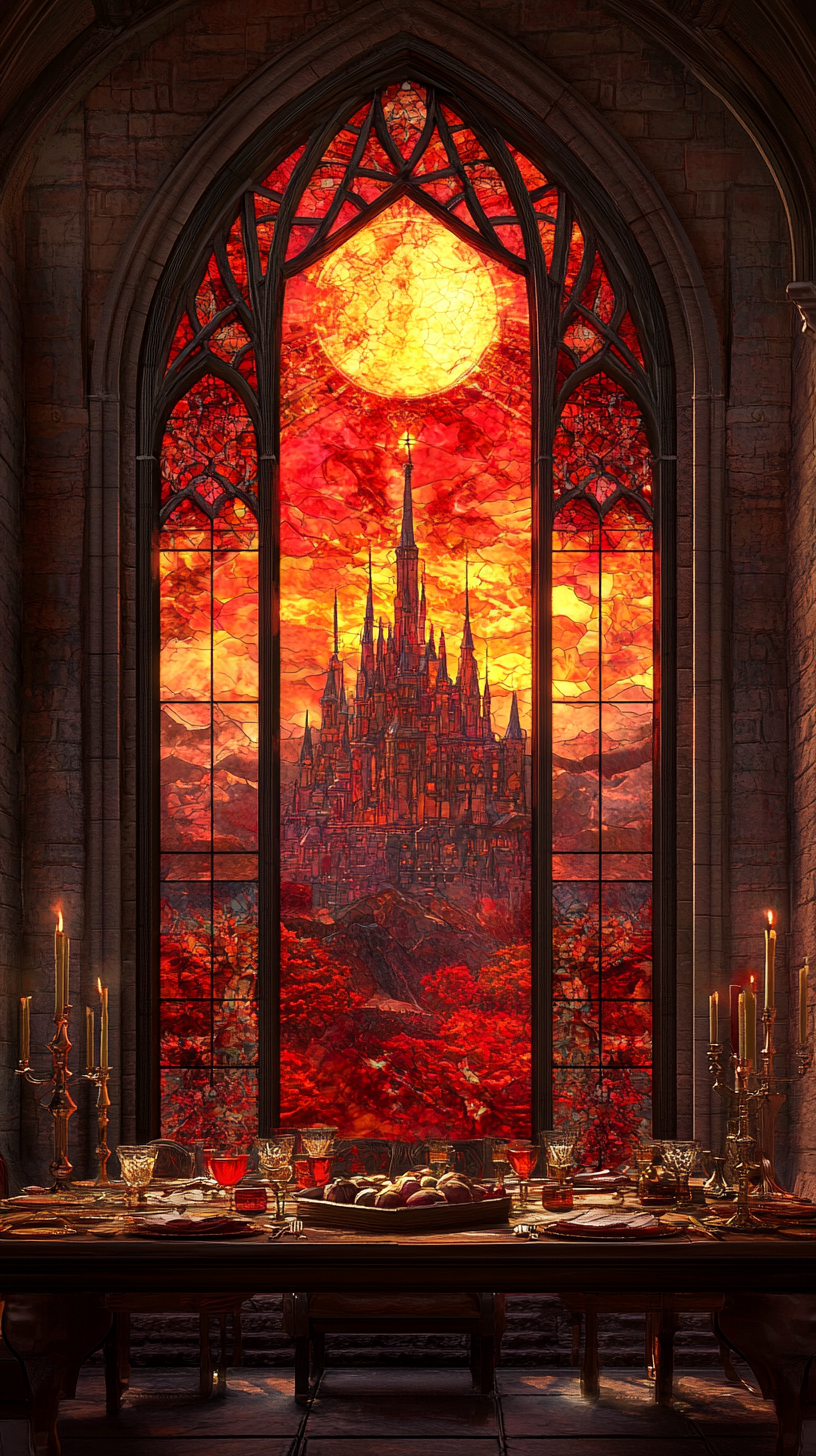 A tall stain glass window
