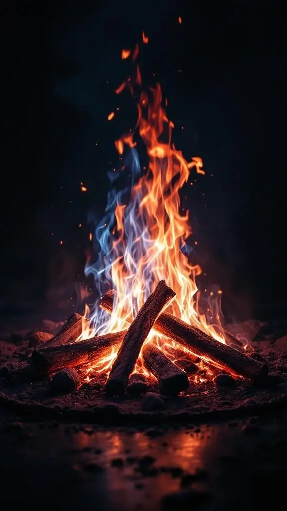A modern fireplace with artistic flames dancing above logs.