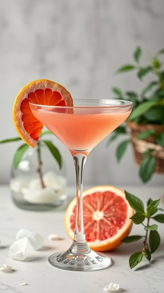 A refreshing grapefruit martini garnished with a slice of grapefruit.