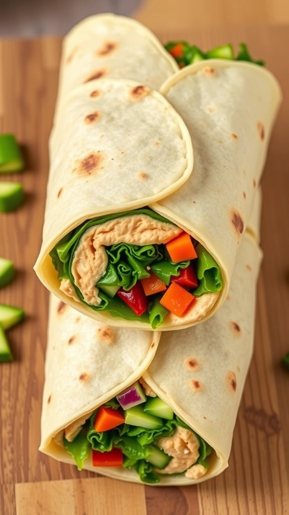 Yoda's Green Veggie Wraps with fresh vegetables and hummus