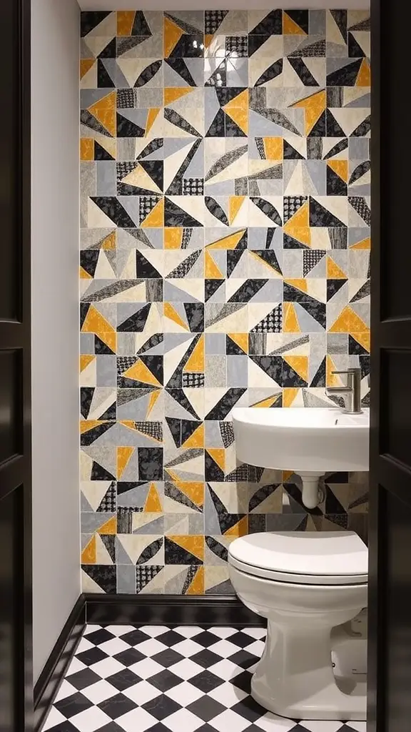 Marble mosaic featuring Gatsby's car with a black and white checkered floor