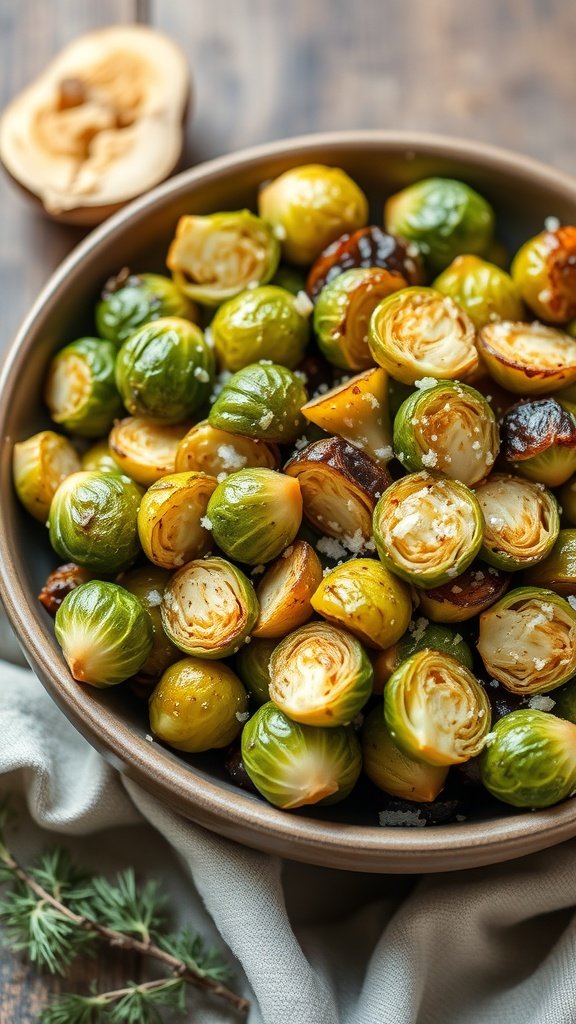 A bowl of Garlic Parmesan Roasted Brussels Sprouts